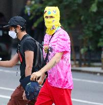 Jared Leto out with funny winter hood in New York