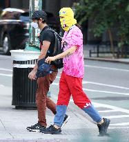 Jared Leto out with funny winter hood in New York