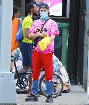 Jared Leto out with funny winter hood in New York