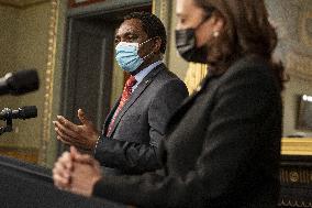 Vice President Kamala Harris meets Hakainde Hichilema of Zambia.