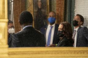 Vice President Kamala Harris meets Hakainde Hichilema of Zambia.