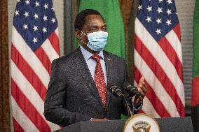 Vice President Kamala Harris meets Hakainde Hichilema of Zambia.