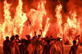 Fire festival at Japanese shrine
