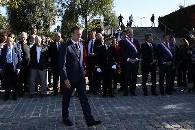 French president Emmanuel Macron 60th anniversary of 17 October 1961 - Colombes