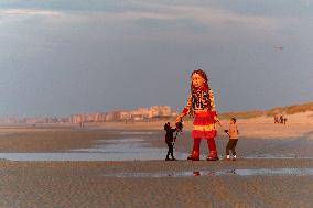 Giant Puppet Little Amal Arrives In Calais - France