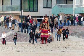 Giant Puppet Little Amal Arrives In Calais - France