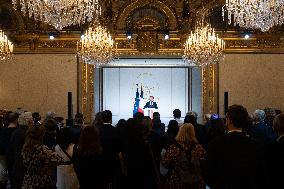 President Macron Speaks On The Eve Of Contemporary Art Fair's Opening - Paris