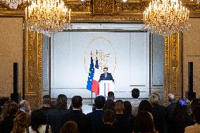 President Macron Speaks On The Eve Of Contemporary Art Fair's Opening - Paris