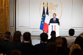 President Macron Speaks On The Eve Of Contemporary Art Fair's Opening - Paris