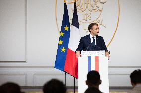 President Macron Speaks On The Eve Of Contemporary Art Fair's Opening - Paris