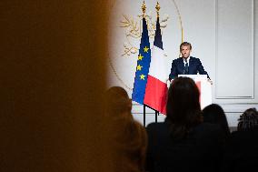 President Macron Speaks On The Eve Of Contemporary Art Fair's Opening - Paris