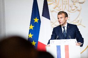 President Macron Speaks On The Eve Of Contemporary Art Fair's Opening - Paris