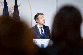 President Macron Speaks On The Eve Of Contemporary Art Fair's Opening - Paris