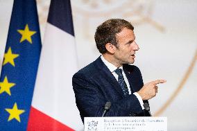 President Macron Speaks On The Eve Of Contemporary Art Fair's Opening - Paris