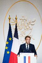 President Macron Speaks On The Eve Of Contemporary Art Fair's Opening - Paris