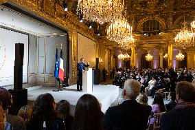 President Macron Speaks On The Eve Of Contemporary Art Fair's Opening - Paris