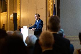 President Macron Speaks On The Eve Of Contemporary Art Fair's Opening - Paris