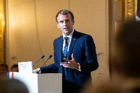 President Macron Speaks On The Eve Of Contemporary Art Fair's Opening - Paris