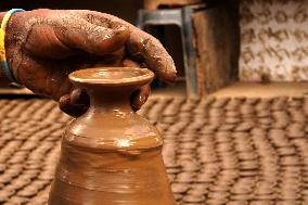 Indian Potter Makes Earthen Lamps for Diwali festival in Ajmer - Rajasthan