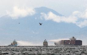 Fire Burns Aboard Container Ship Off British Columbia - Canada