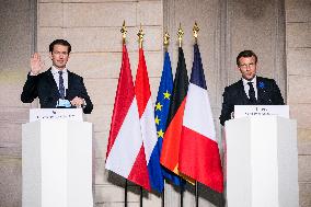 Macron, Kurz and Merkel Visio-press conference - Paris