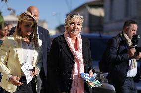 Marine Le Pen Visit To A Market In Gironde