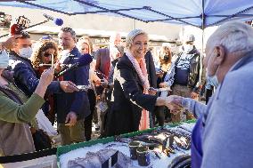 Marine Le Pen Visit To A Market In Gironde