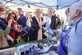 Marine Le Pen Visit To A Market In Gironde