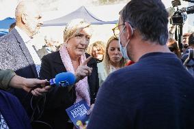 Marine Le Pen Visit To A Market In Gironde