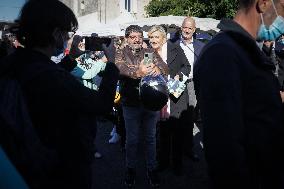 Marine Le Pen Visit To A Market In Gironde