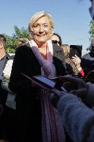 Marine Le Pen Visit To A Market In Gironde