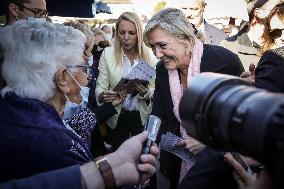 Marine Le Pen Visit To A Market In Gironde