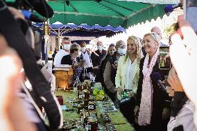 Marine Le Pen Visit To A Market In Gironde