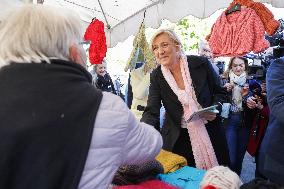 Marine Le Pen Visit To A Market In Gironde