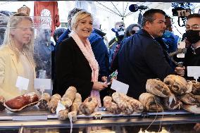 Marine Le Pen Visit To A Market In Gironde