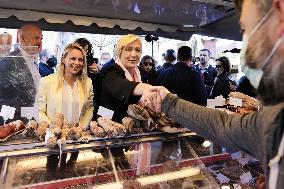 Marine Le Pen Visit To A Market In Gironde