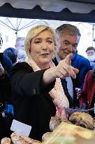 Marine Le Pen Visit To A Market In Gironde