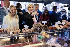 Marine Le Pen Visit To A Market In Gironde