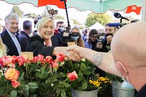 Marine Le Pen Visit To A Market In Gironde