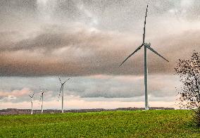 Wind turbines (Eoliennes) park in Esley, east of France