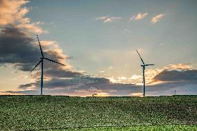 Wind turbines (Eoliennes) park in Esley, east of France