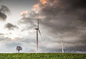 Wind turbines (Eoliennes) park in Esley, east of France