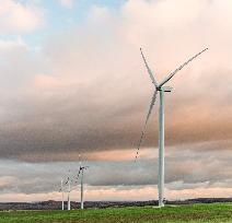 Wind turbines (Eoliennes) park in Esley, east of France