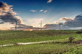 Wind turbines (Eoliennes) park in Esley, east of France