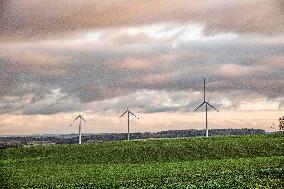 Wind turbines (Eoliennes) park in Esley, east of France