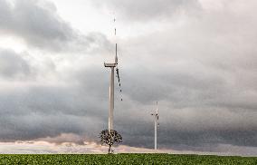 Wind turbines (Eoliennes) park in Esley, east of France