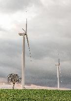 Wind turbines (Eoliennes) park in Esley, east of France