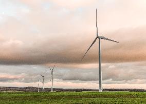 Wind turbines (Eoliennes) park in Esley, east of France