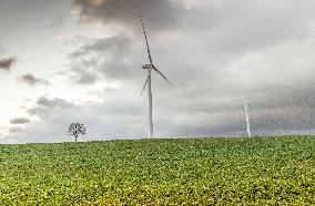 Wind turbines (Eoliennes) park in Esley, east of France