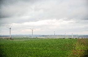 Wind turbines (Eoliennes) park in Esley, east of France